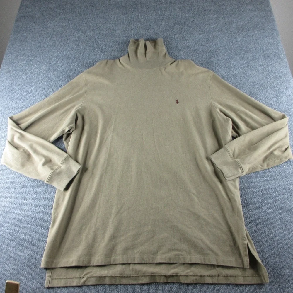 VINTAGE Polo Ralph Lauren Shirt Mens 2XL Beige Long Sleeve Cotton Turtleneck 90s